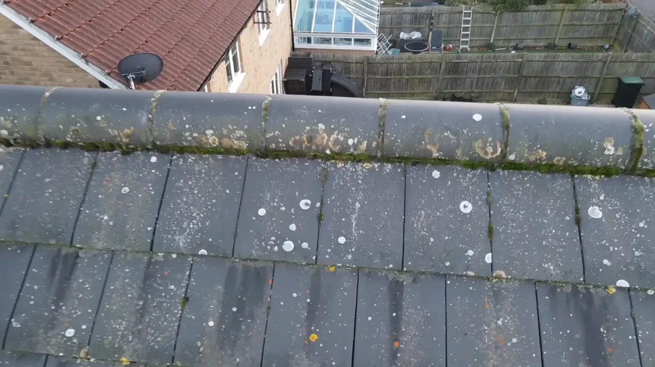 Close aerial view of slate tiles and ridge details