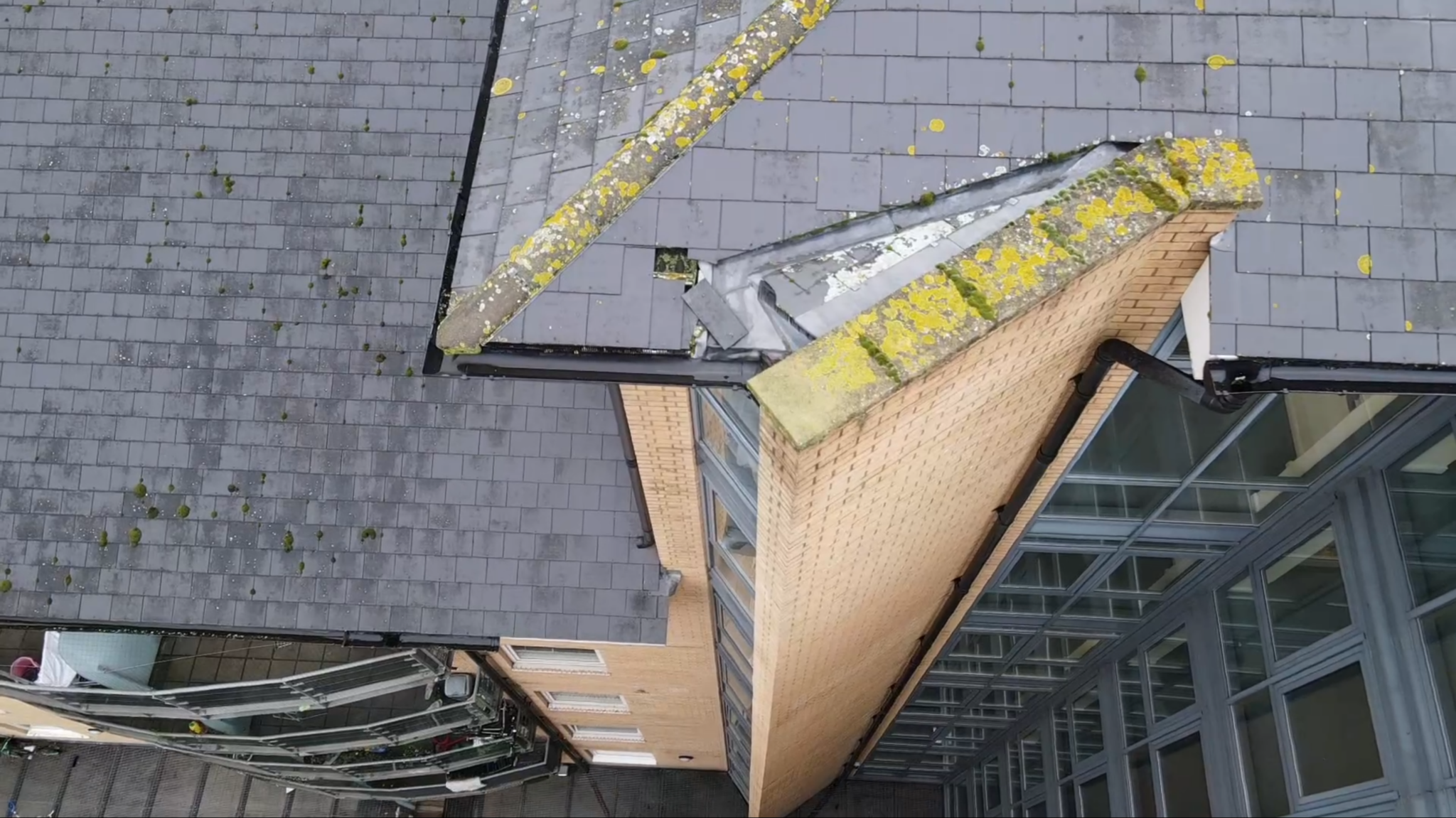 Aerial drone survey of London land with measurement overlay